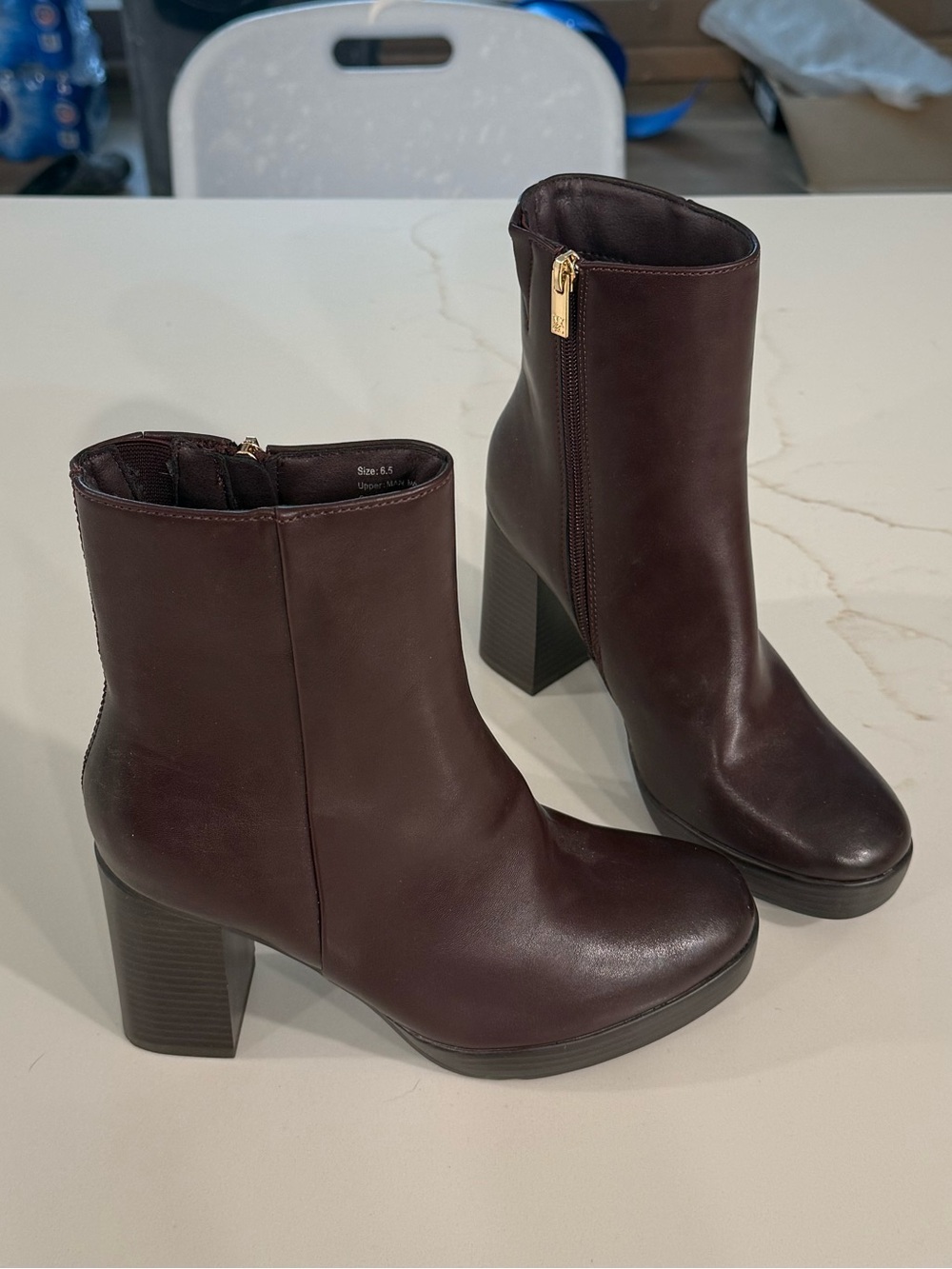 Women's Ankle Booties in Dark Maroon Leather - Sleek Zip Detail NY&C